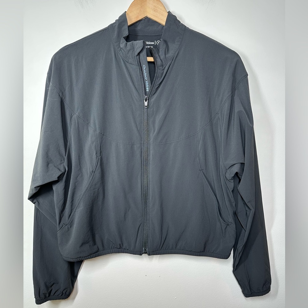 Outdoor Voices Black Nylon‎ Full Zip Cropped Windbreaker Jacket Small